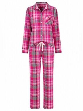 VICTORIA'S SECRET | Pink Plaid Cotton Silk Trim Two Piece Pajama PJ Set | M